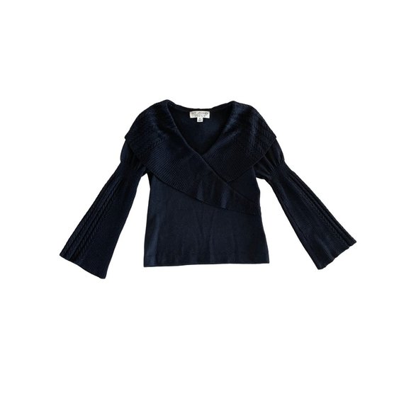 St. John‎ Collection by Marie Gray Black Faux Wrap Bell Sleeve Sweater 0 - Picture 1 of 11